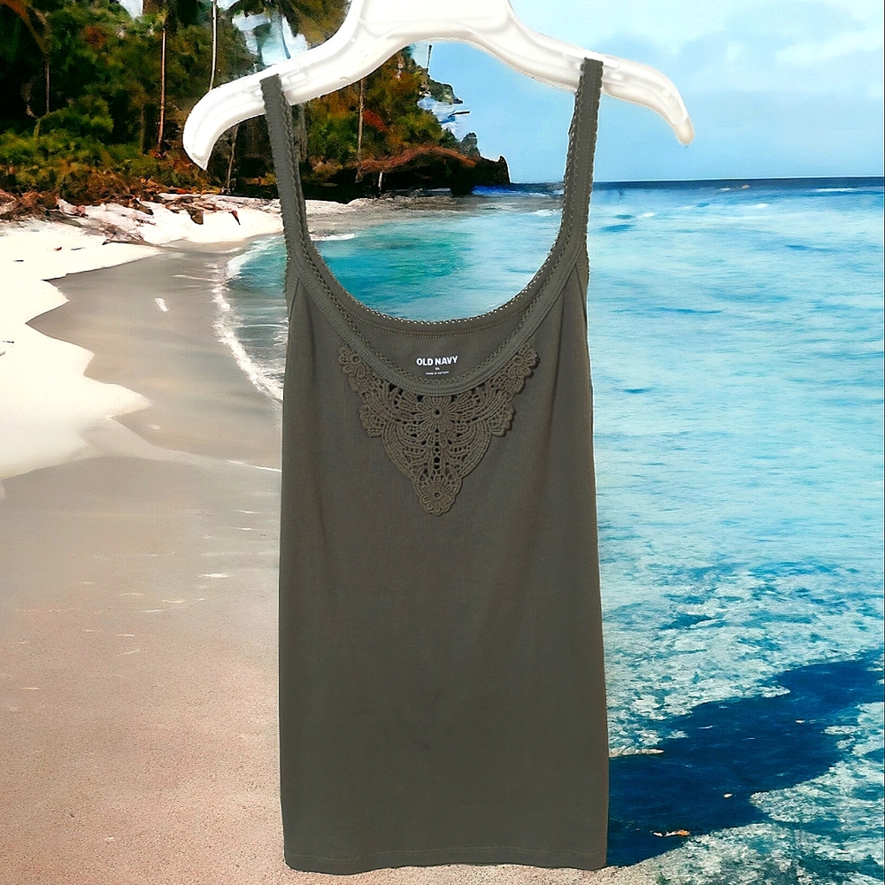 Old Navy Cami Top! Brand New! Army Green Camisole with Lace Detailing, Size: XL